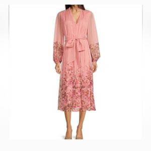Alex Marie Pink Floral Long Sleeve Dress V-Neck Size 10